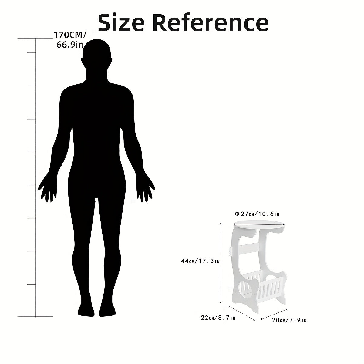 White Round Minimalist Bedside Table with Magazine Rack, Space-Saving Home Design