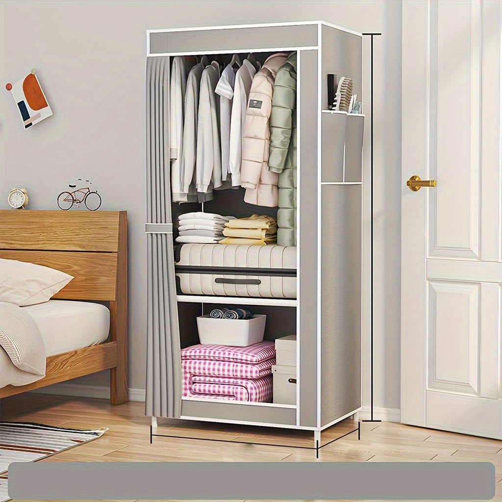 1pc Easy Assembly Freestanding Wardrobe with Hanging Rails - Durable Non-Woven Fabric, Metal Frame, 27\