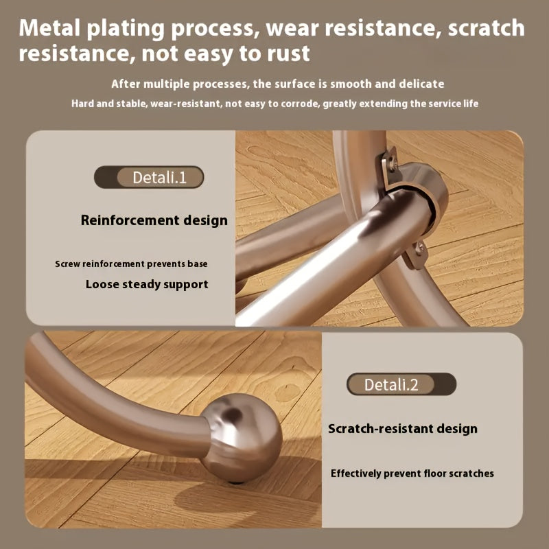 Stainless Steel Small Round Living Room Table, Vintage Style Bedside Desk with Unique Bracket Design for Solid Structure