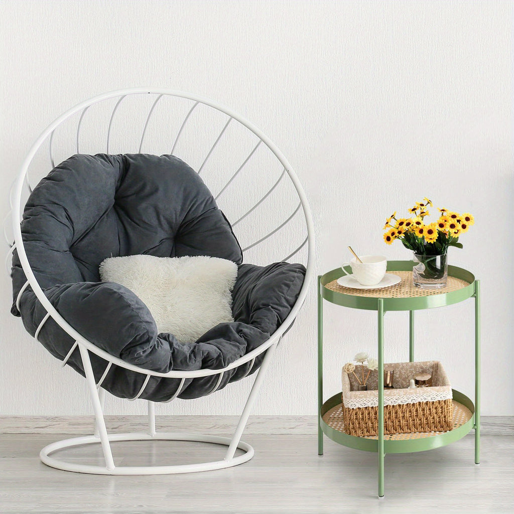 All Metal Side Table, 2 Tier Green End Table with Imitation Rattan Pattern on Removable Trays