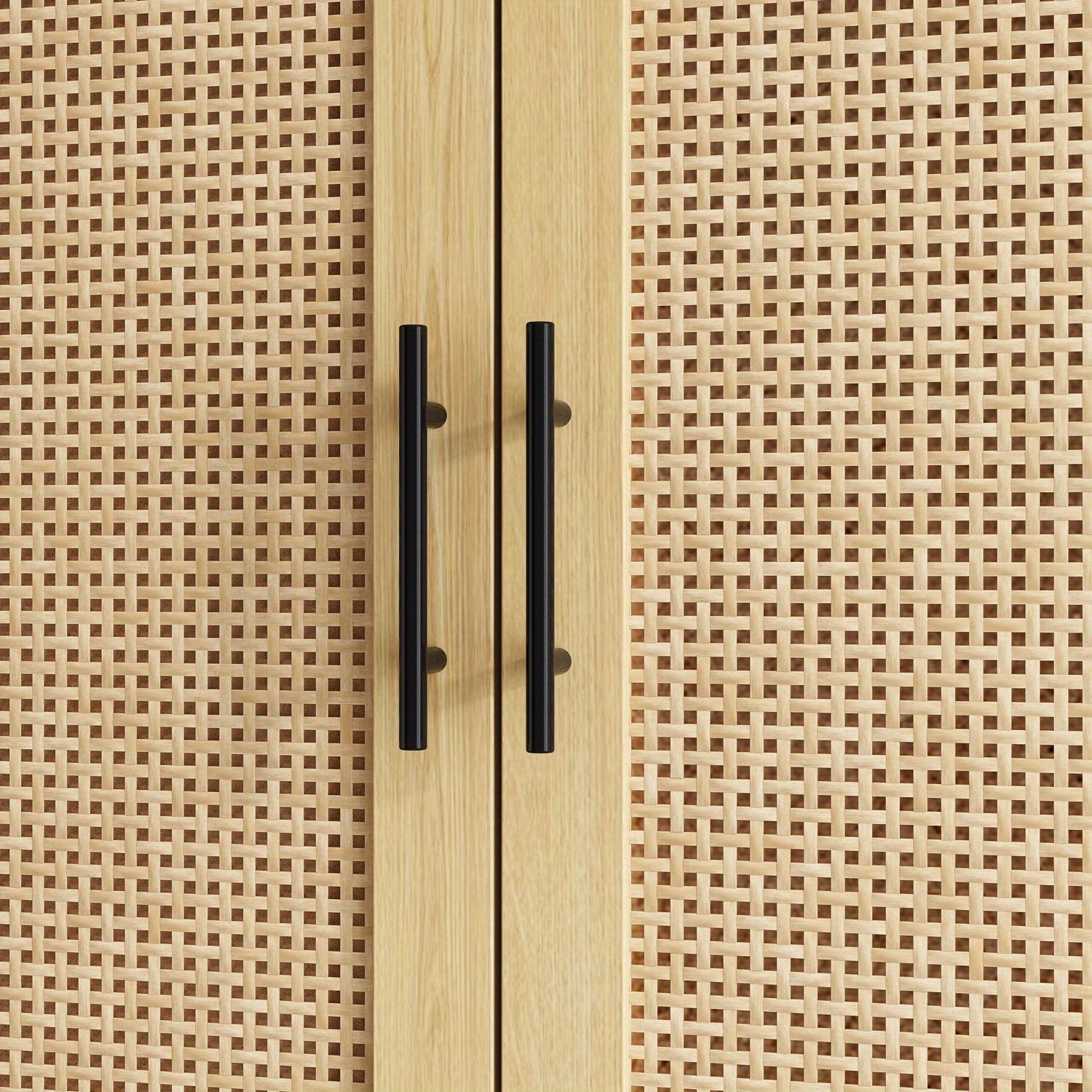 70.9'' Tall Wardrobe Armoire Closet With Rattan Doors, 2 Drawers And Storage Shelves, Wooden Clothes Storage Cabinet With Hanging Rod, For Bedroom, Large Storage Capacity, Stylish Design, Light Brown