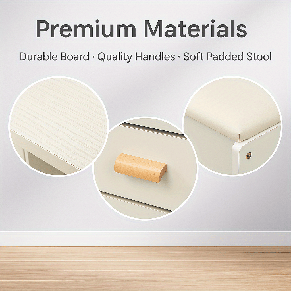 Modern White Makeup Dressing Table with Drawers & Organizer Storage Rack - Contemporary Bedroom Vanity Set, 27\