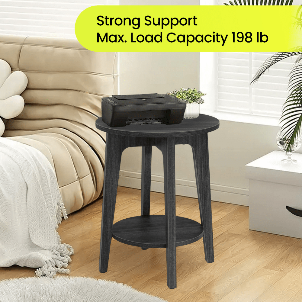 Pet-Friendly Modern Round End Table with Storage Shelf - Space-Saving Nightstand with Lower Open Shelf