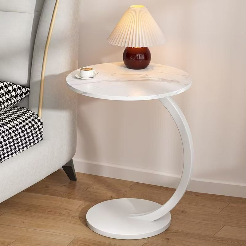 Modern Minimalist C-Shaped End Table - Space-Saving Side Table with Curved Metal Base