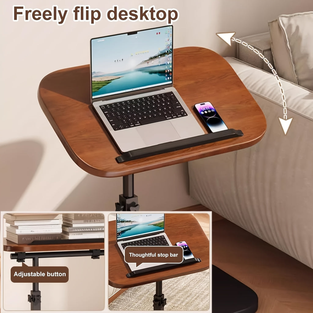 Portable Adjustable Folding Side Table - Modern Minimalist Black Plastic & Engineered Wood Desk with 27\