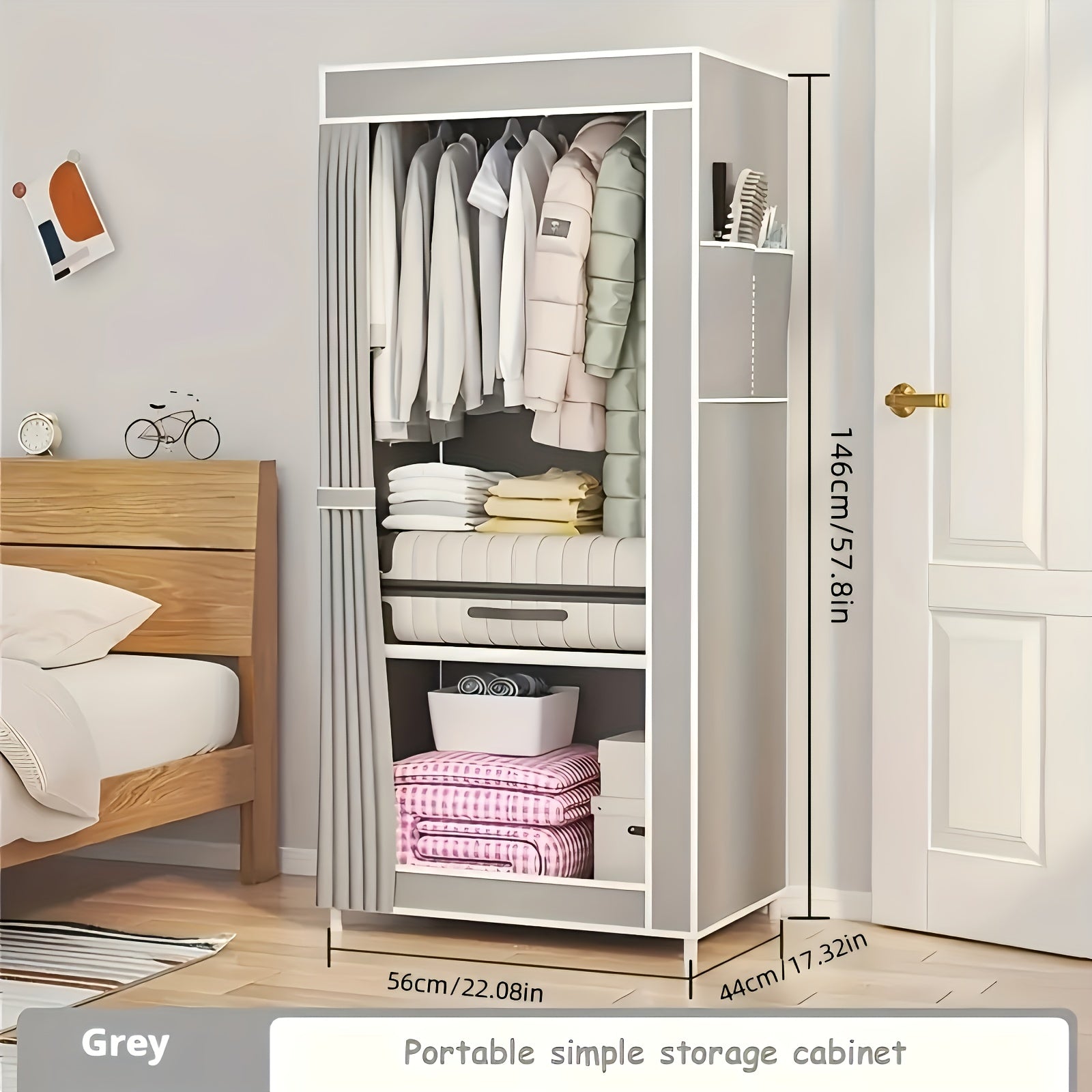 Modern Metal Wardrobe Closet with Transparent Doors & Shelves - Easy Assembly, Dustproof Storage Organizer for Bedroom, Dorm, Entryway, Living Room - 3.2+ Cubic Feet Capacity, 27\