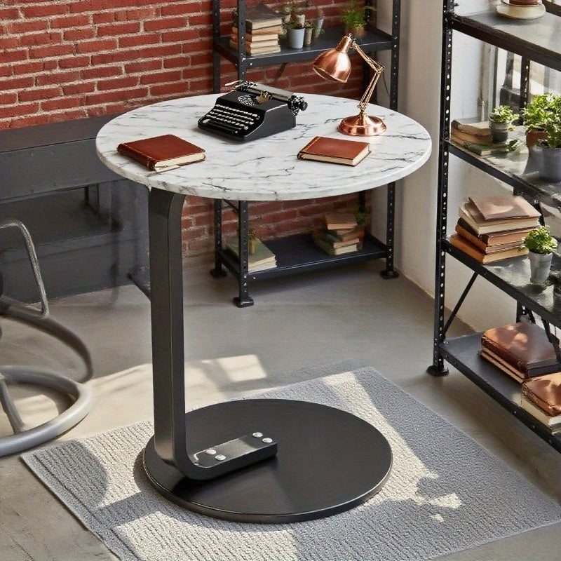 Modern Minimalist C-Shaped End Table - Space-Saving Side Table with Curved Metal Base