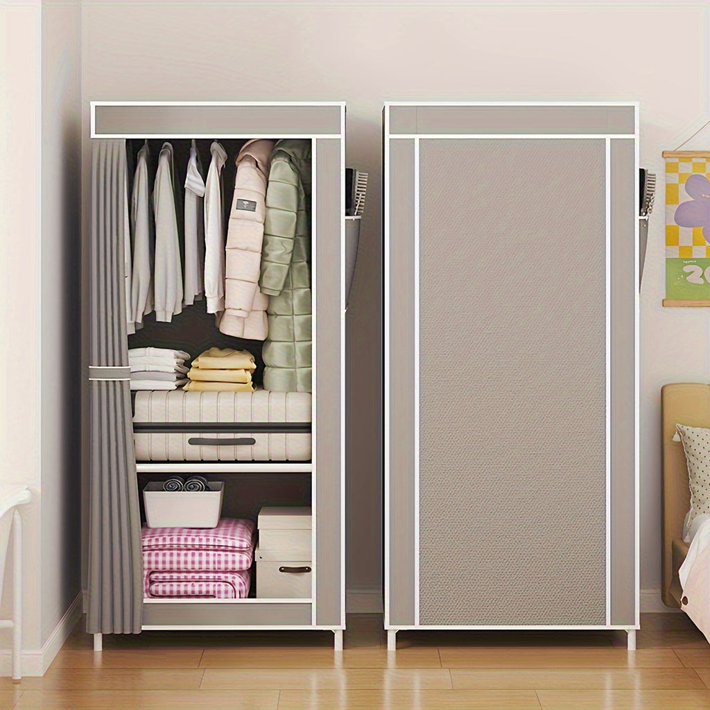 1pc Easy Assembly Freestanding Wardrobe with Hanging Rails - Durable Non-Woven Fabric, Metal Frame, 27\