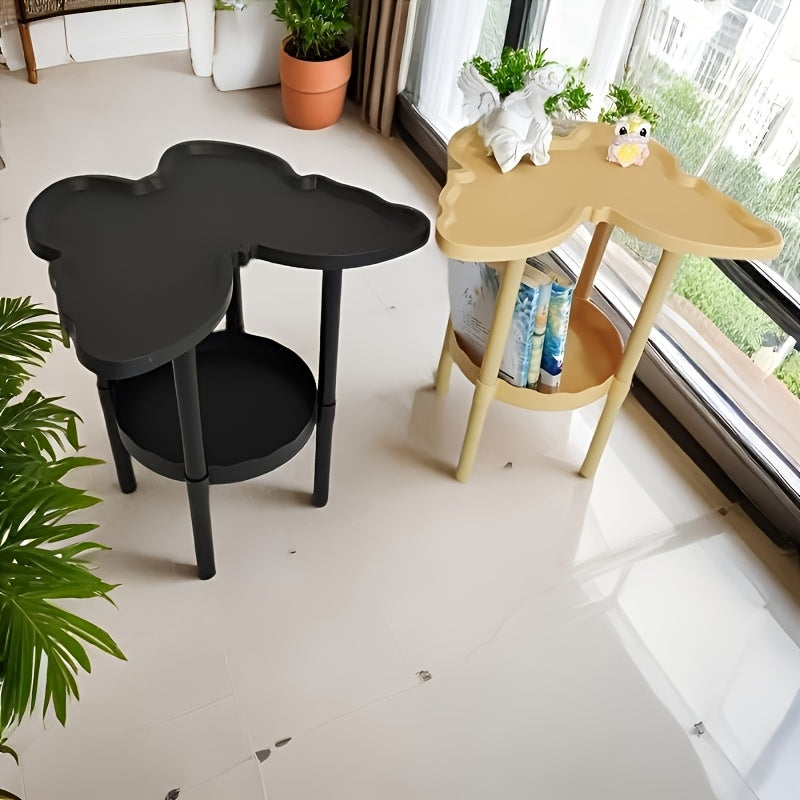 Modern Butterfly Side Table - Elegant White Coffee Table with Double-Layer Storage Shelf