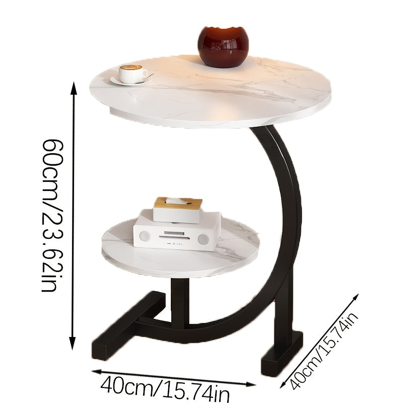 Mid-Century Modern Round Coffee Table - Industrial Metal Frame & Engineered Wood