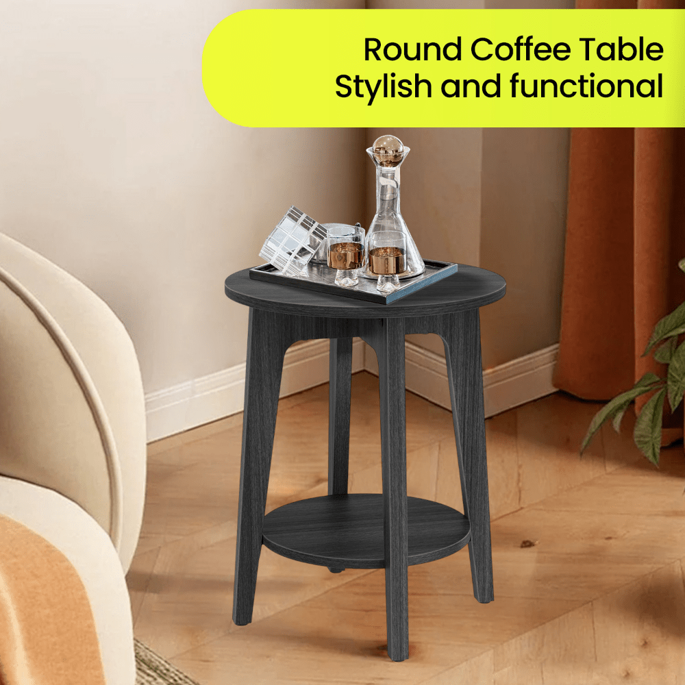 Pet-Friendly Modern Round End Table with Storage Shelf - Space-Saving Nightstand with Lower Open Shelf