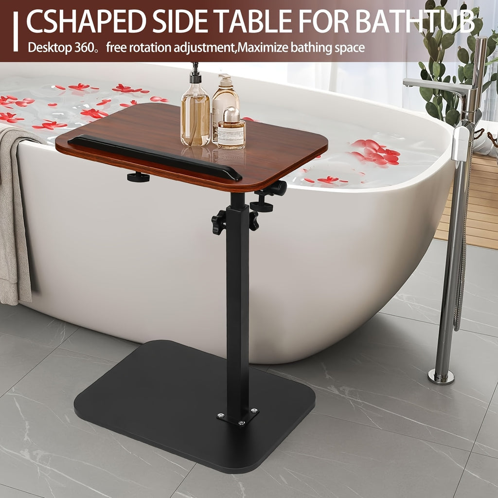 Portable Adjustable Folding Side Table - Modern Minimalist Black Plastic & Engineered Wood Desk with 27\