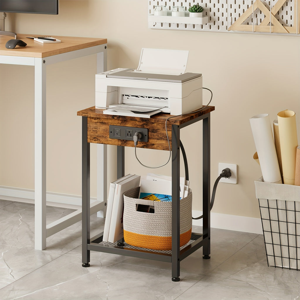 USB Side Table TOMNK 2-Tier 21.6in Side Table with USB Port and Power Outlet