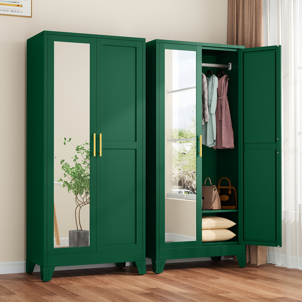 70.86in High Mirror Door Wardrobe With Adjustable Shelves And Hanging Clothes Storage Cabinets, Suitable For Bedrooms, Laundry Rooms, And Lobbies