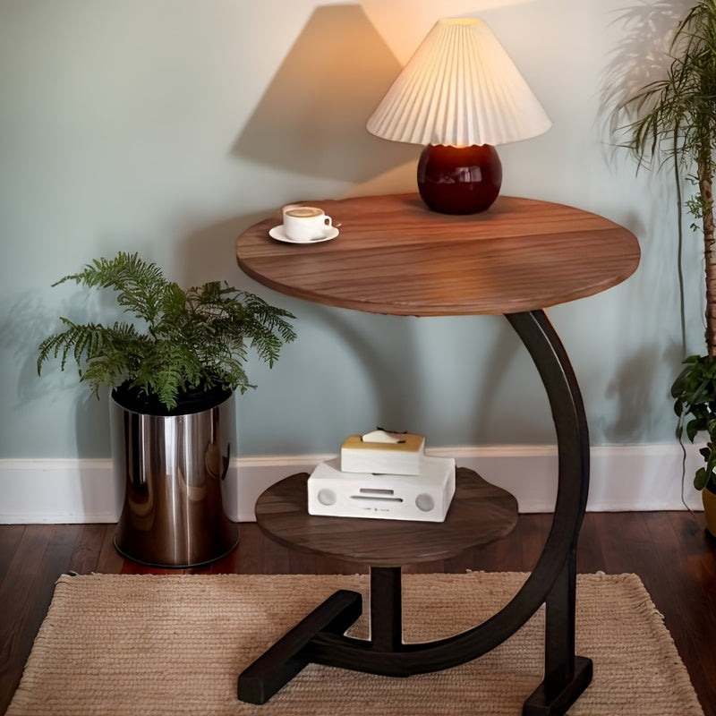 Mid-Century Modern Round Coffee Table - Industrial Metal Frame & Engineered Wood