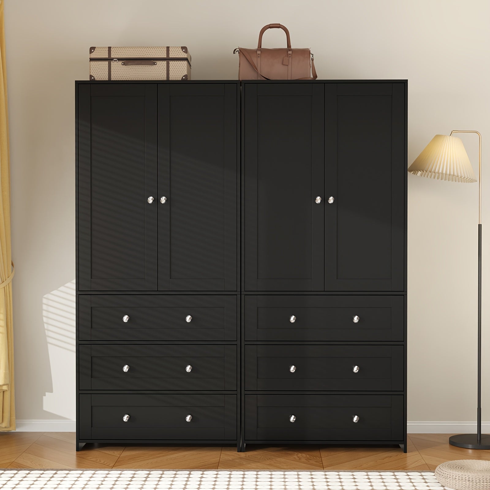 Modern Classic White Two-Door Wardrobe with Mirror, Drawers & Partitions - Hardwood MDF Freestanding Bedroom Armoire, Large Storage Cabinet with Clothes Rail, 3.2+ Cubic Feet, 27\