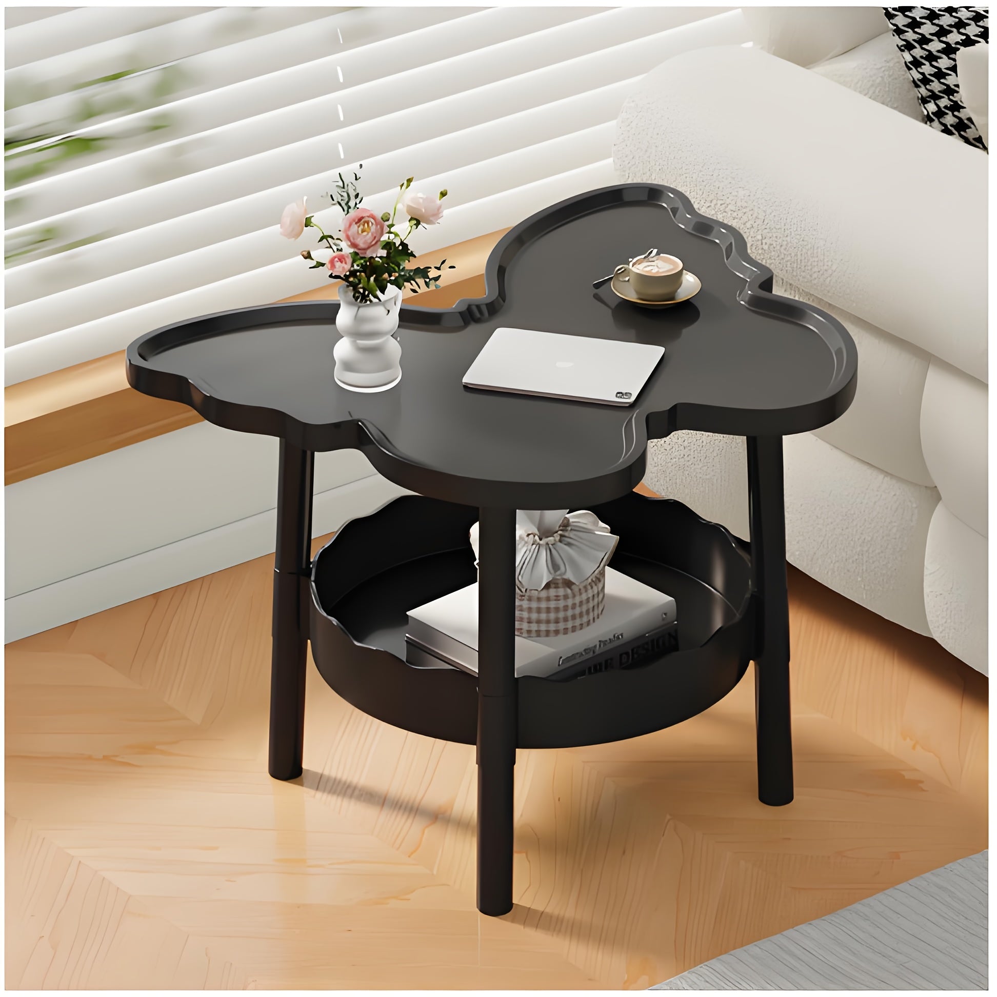 Modern Butterfly Side Table - Elegant White Coffee Table with Double-Layer Storage Shelf