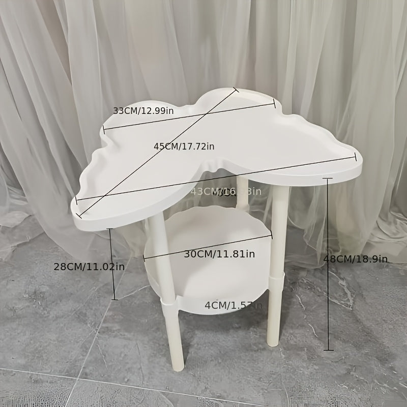 Modern Butterfly Side Table - Elegant White Coffee Table with Double-Layer Storage Shelf