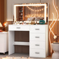 31.5inch White Vanity Table Makeup Dressing Desk with Large HD Lighted Mirror, 5 Drawers, Adjust Modes & Dimmable, Dressing Table with LED Mirror for Girls Bedroom Furniture