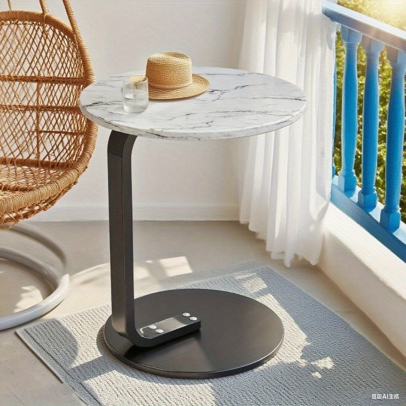 Modern Minimalist C-Shaped End Table - Space-Saving Side Table with Curved Metal Base