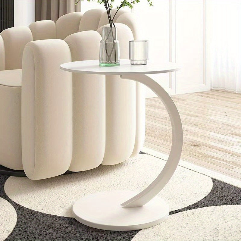 Modern Minimalist C-Shaped End Table - Space-Saving Side Table with Curved Metal Base