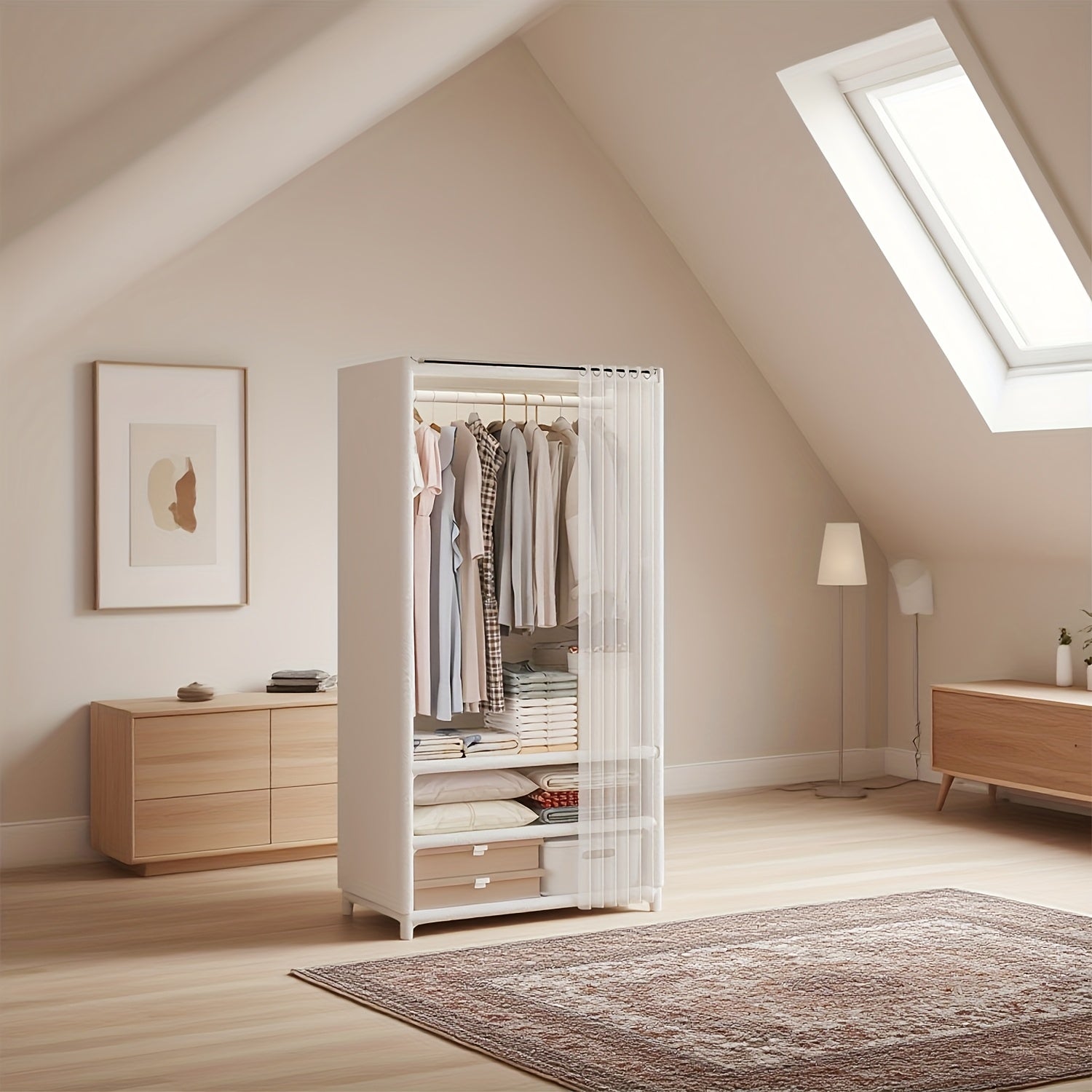 Bedroom Wardrobe, High Quality Foldable And Detachable Metal Wardrobe with Anti-Oxidation And Anti-Rust CoatingSuitable for Bedroom Storage, Bedroom Organization, Wardrobe Storage And Organization, Portable Wardrobe Closet