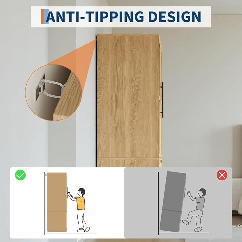 Bedroom Armoire Wardrobe Closet, Wardrobe Armoire Cabinet with Doors and 2 Drawers, Freestanding Armoire with ShelvesHanging Rod for Bedroom, Living Room, Clothes, Natural