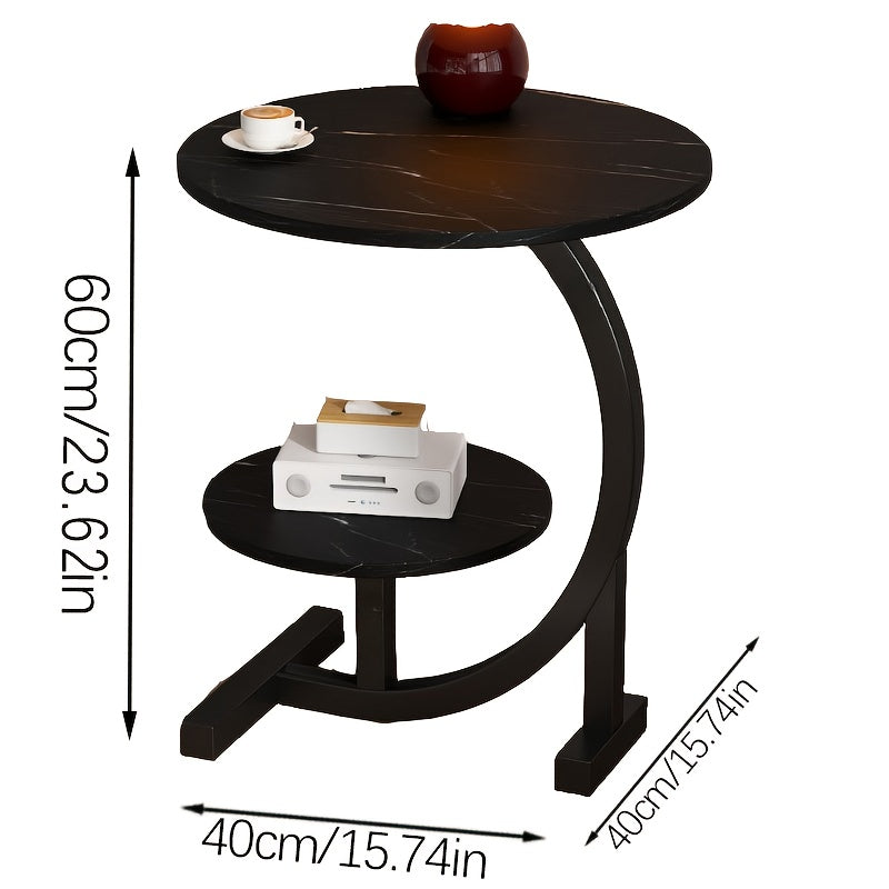 Mid-Century Modern Round Coffee Table - Industrial Metal Frame & Engineered Wood