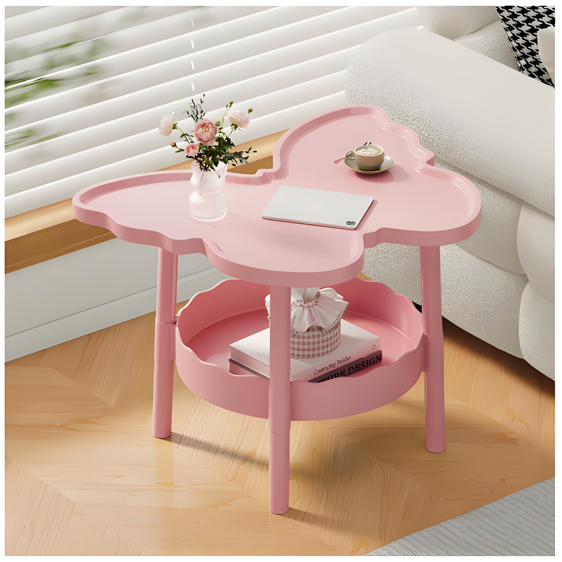 Modern Butterfly Side Table - Elegant White Coffee Table with Double-Layer Storage Shelf
