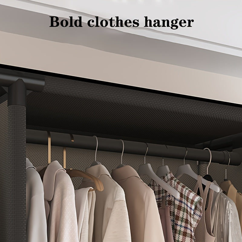 1pc 65.2in*43.3in*17.7in Portable Wardrobe, Minimalist Wardrobe, Wardrobe with Drawers, Foldable Portable Wardrobe with Hanging Rod, 19mm Thickened Steel Pipe, Stable, Multi-Row Simple Wardrobe, Portabke Closet White