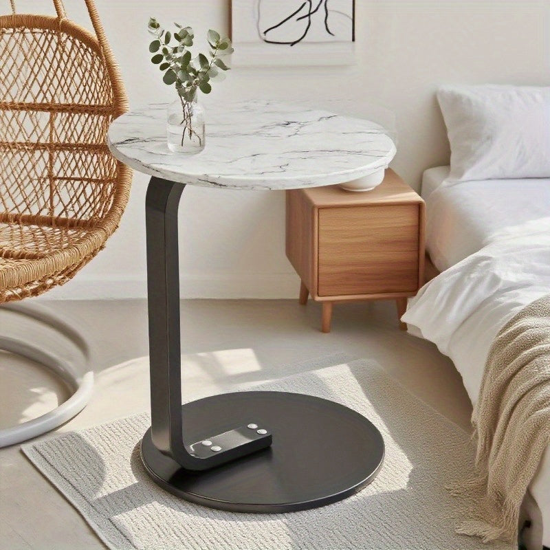 Modern Minimalist C-Shaped End Table - Space-Saving Side Table with Curved Metal Base