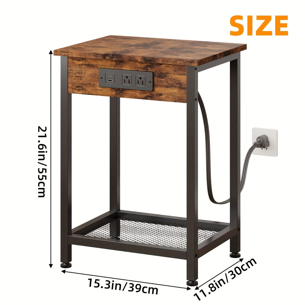 USB Side Table TOMNK 2-Tier 21.6in Side Table with USB Port and Power Outlet
