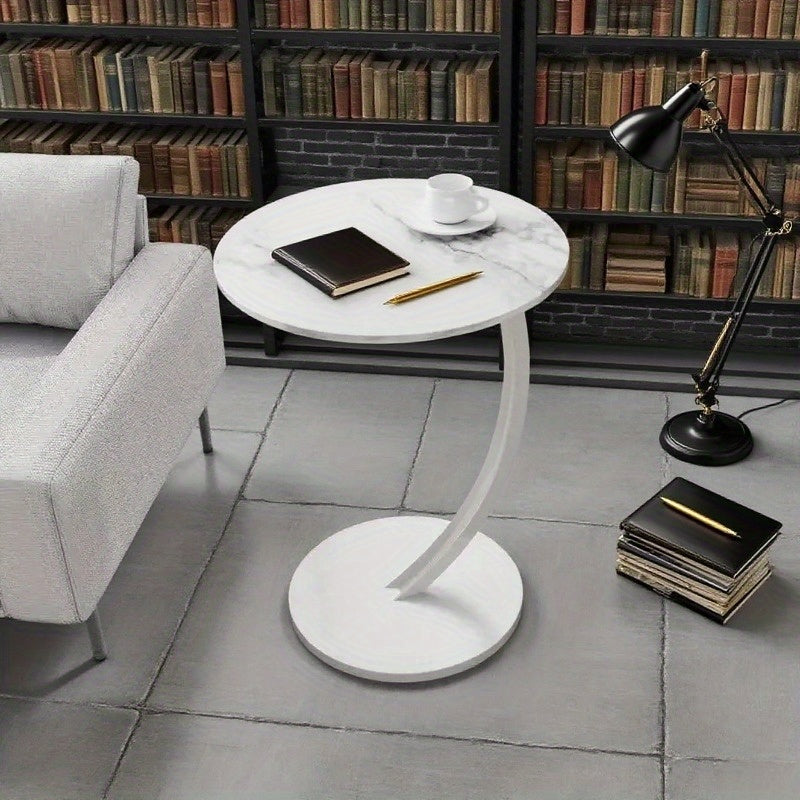 Modern Minimalist C-Shaped End Table - Space-Saving Side Table with Curved Metal Base