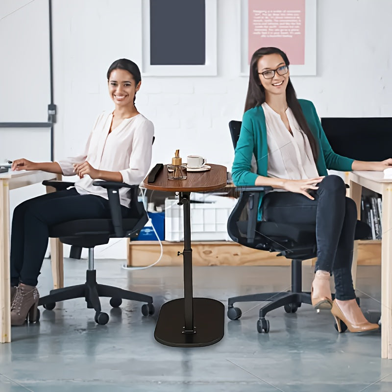 Portable Adjustable Folding Side Table - Modern Minimalist Black Plastic & Engineered Wood Desk with 27\