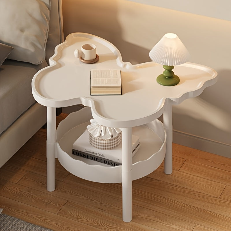 Modern Butterfly Side Table - Elegant White Coffee Table with Double-Layer Storage Shelf