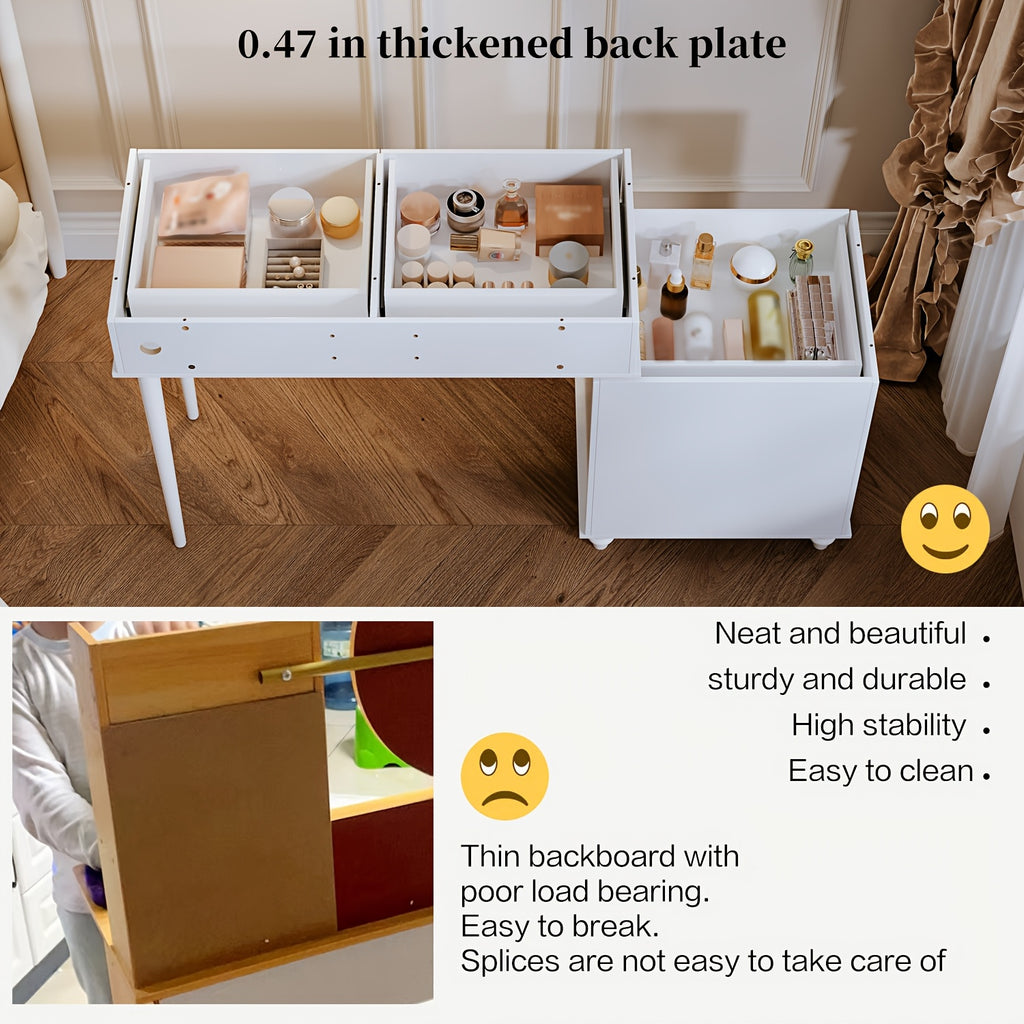 Vanity Desk With Mirror And Lights, Makeup Vanity With Adjustable Cabinet, Modern Makeup Table With 3 Drawers For Bedroom Makeup Room, Writing Desk White