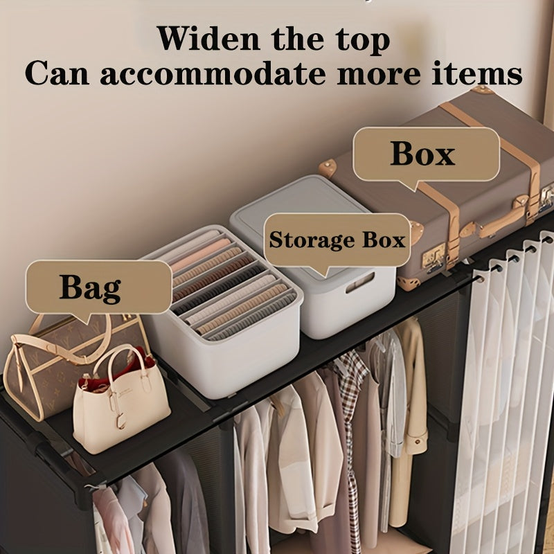 1pc 65.2in*43.3in*17.7in Portable Wardrobe, Minimalist Wardrobe, Wardrobe with Drawers, Foldable Portable Wardrobe with Hanging Rod, 19mm Thickened Steel Pipe, Stable, Multi-Row Simple Wardrobe, Portabke Closet White