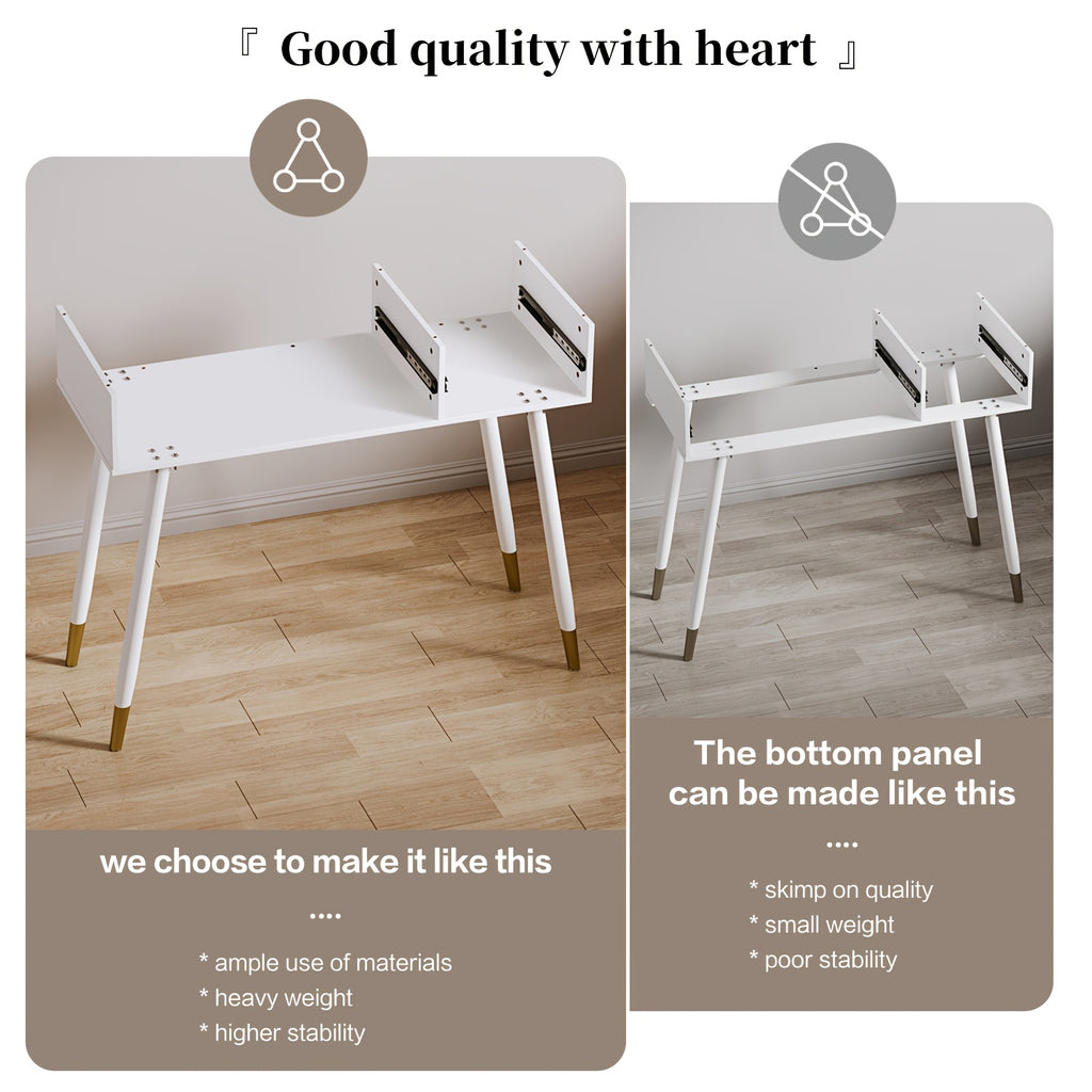 Vanity Desk With Mirror And Lights, Makeup Vanity With Adjustable Cabinet, Modern Makeup Table With 3 Drawers For Bedroom Makeup Room, Writing Desk White