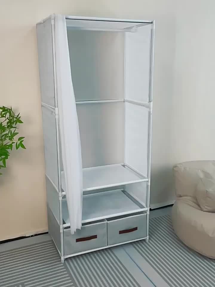 Bedroom Wardrobe, High Quality Foldable And Detachable Metal Wardrobe with Anti-Oxidation And Anti-Rust CoatingSuitable for Bedroom Storage, Bedroom Organization, Wardrobe Storage And Organization, Portable Wardrobe Closet