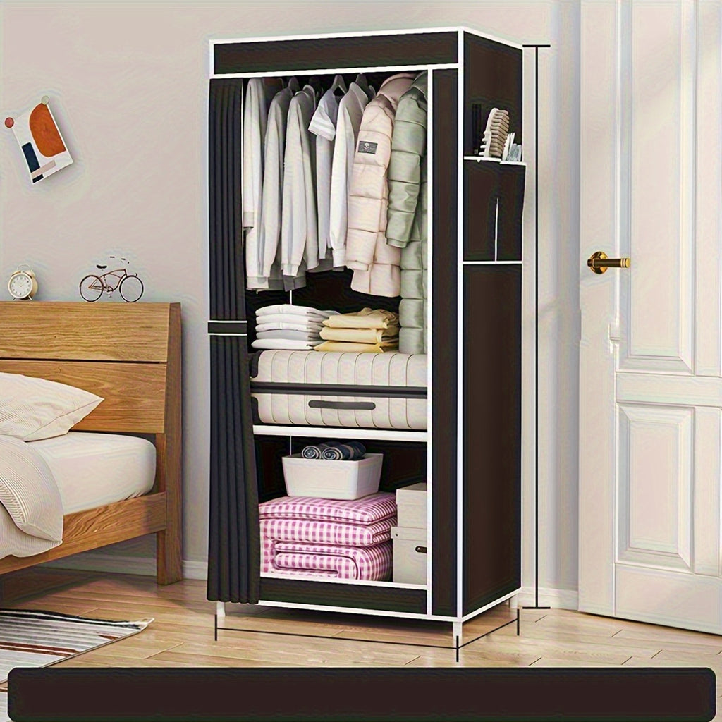 1pc Easy Assembly Freestanding Wardrobe with Hanging Rails - Durable Non-Woven Fabric, Metal Frame, 27\