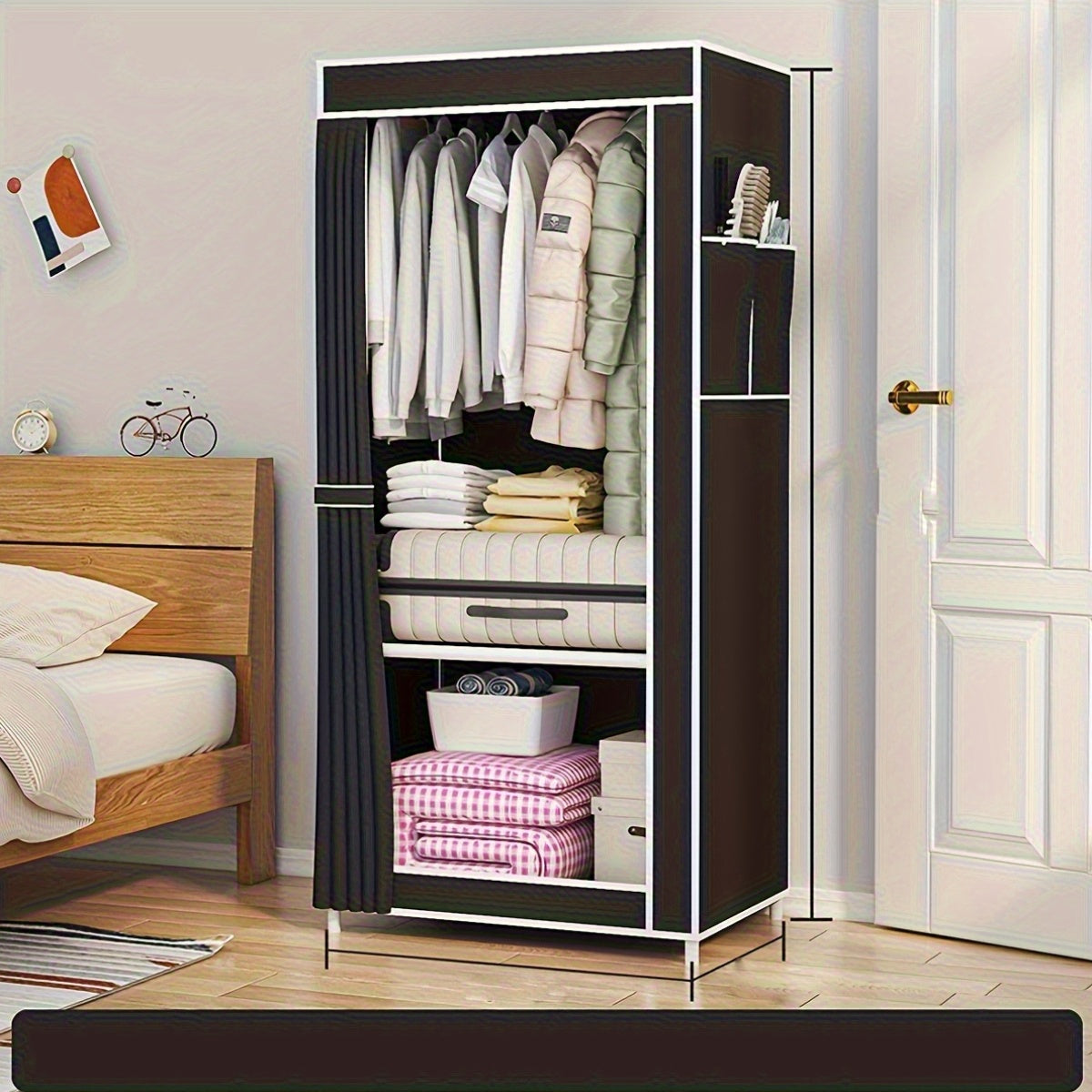 1pc Easy Assembly Freestanding Wardrobe with Hanging Rails - Durable Non-Woven Fabric, Metal Frame, 27\