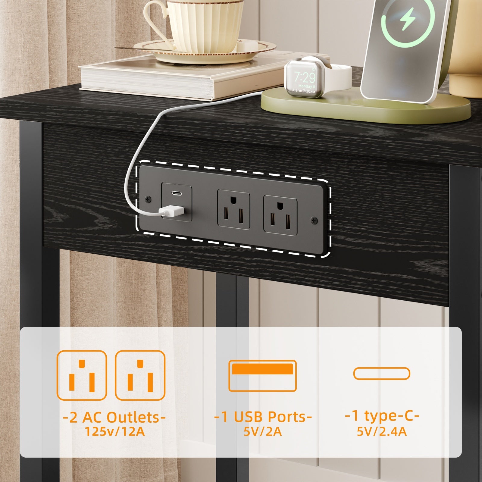 USB Side Table TOMNK 2-Tier 21.6in Side Table with USB Port and Power Outlet