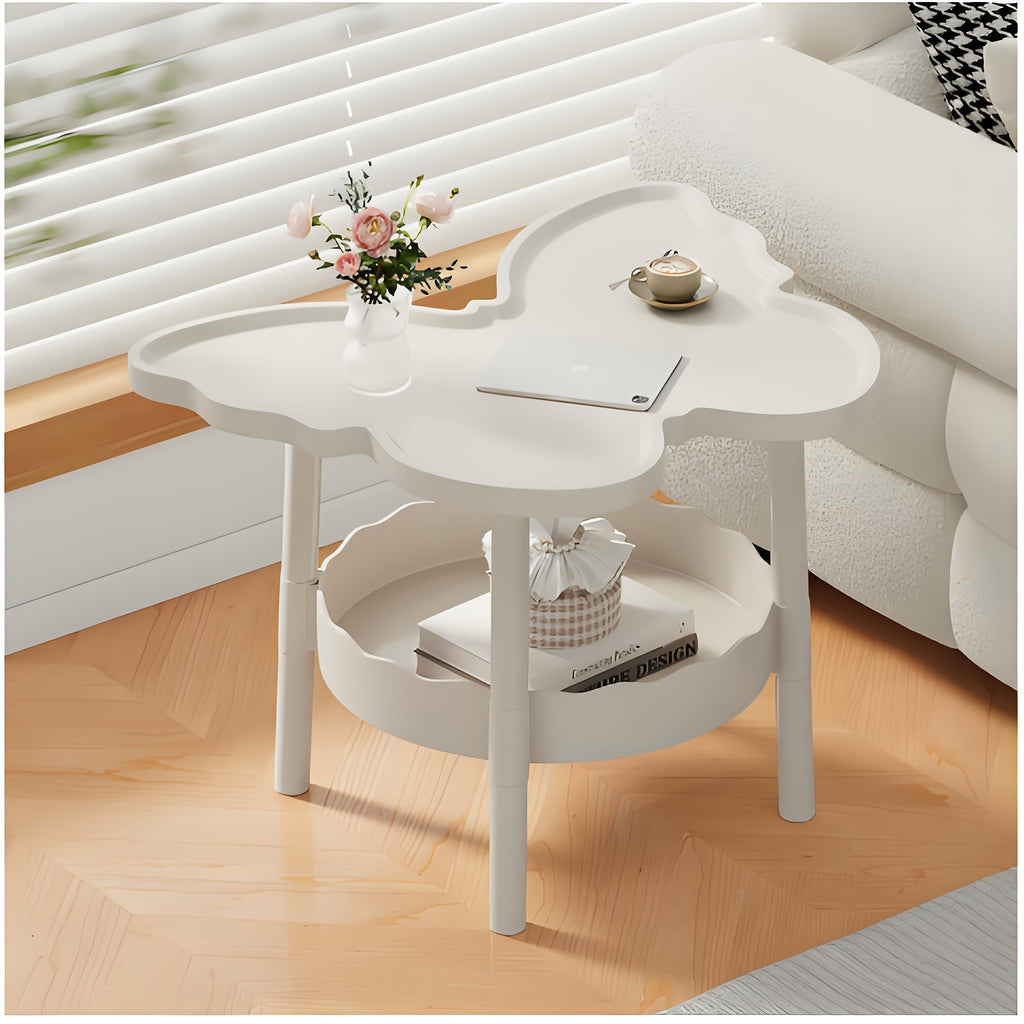 Modern Butterfly Side Table - Elegant White Coffee Table with Double-Layer Storage Shelf