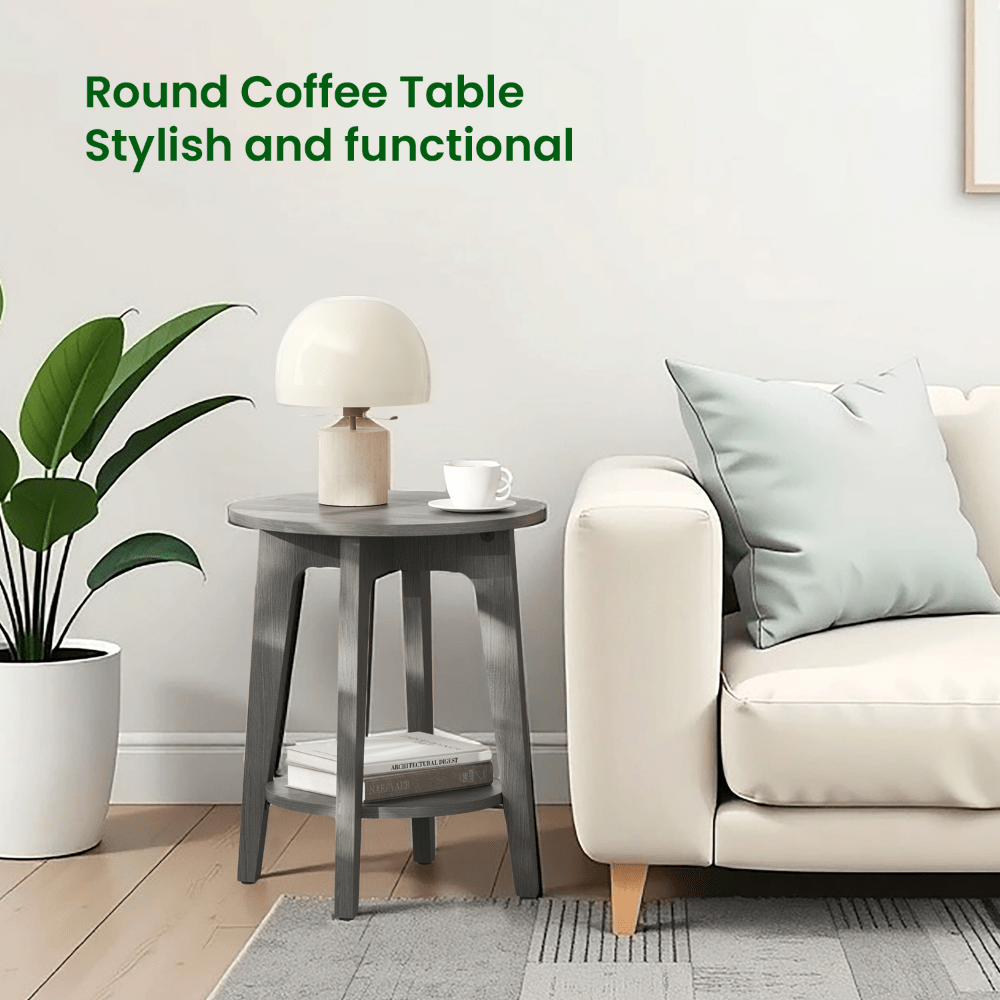 Pet-Friendly Modern Round End Table with Storage Shelf - Space-Saving Nightstand with Lower Open Shelf