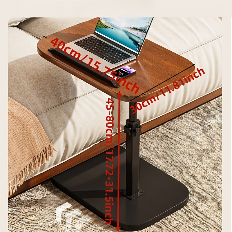 Portable Adjustable Folding Side Table - Modern Minimalist Black Plastic & Engineered Wood Desk with 27\