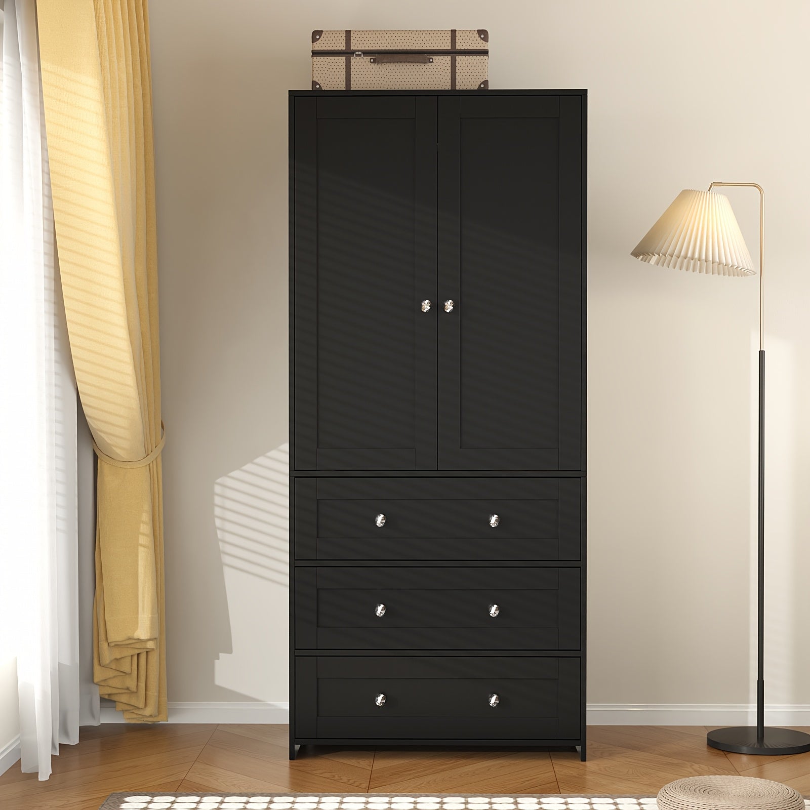 Modern Classic White Two-Door Wardrobe with Mirror, Drawers & Partitions - Hardwood MDF Freestanding Bedroom Armoire, Large Storage Cabinet with Clothes Rail, 3.2+ Cubic Feet, 27\
