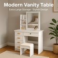 Modern White Makeup Dressing Table with Drawers & Organizer Storage Rack - Contemporary Bedroom Vanity Set, 27\