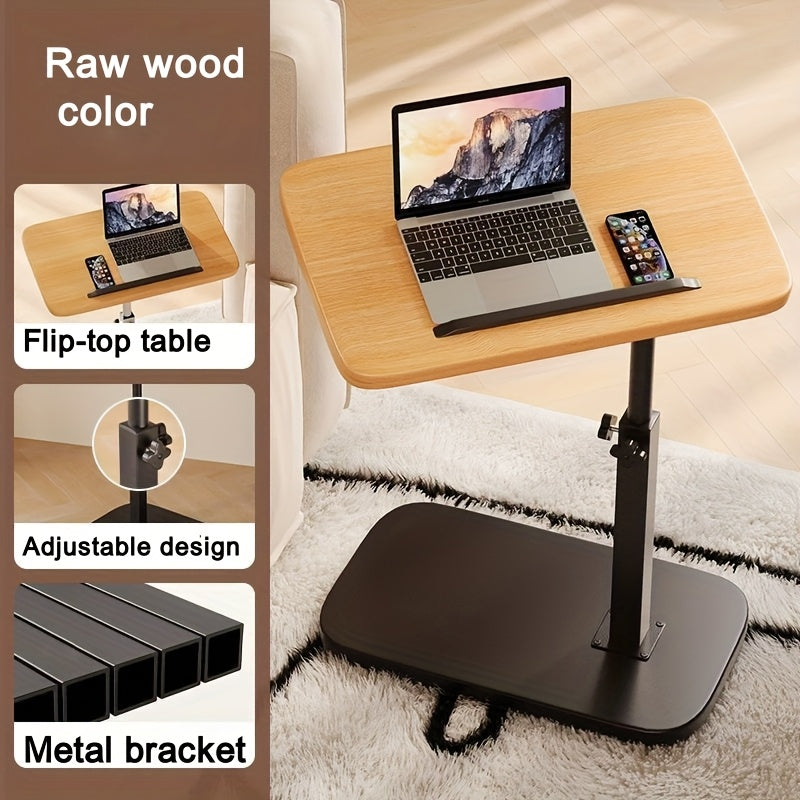 Portable Adjustable Folding Side Table - Modern Minimalist Black Plastic & Engineered Wood Desk with 27\