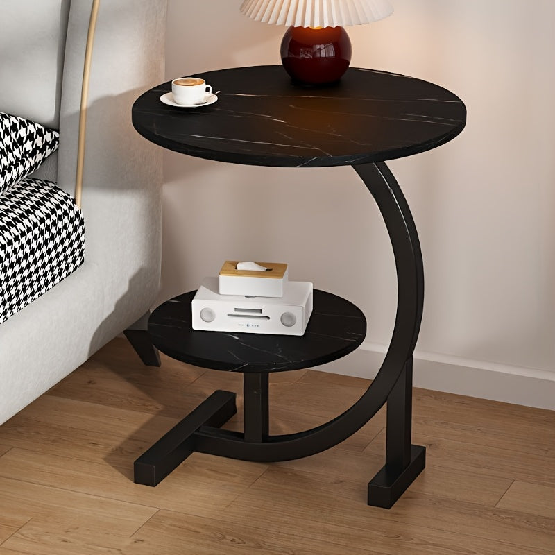 Mid-Century Modern Round Coffee Table - Industrial Metal Frame & Engineered Wood