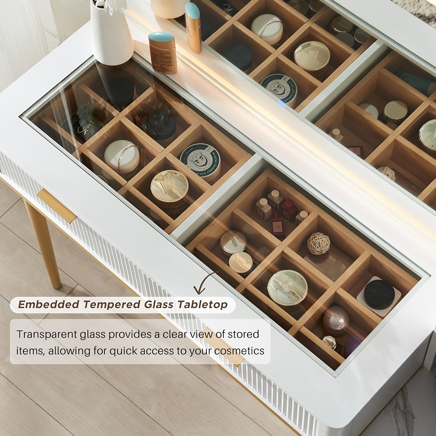 Fluted Makeup Vanity Desk with 36\